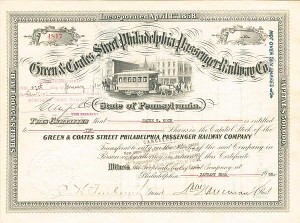 Green and Coates Street Philadelphia Passenger Railway Co. - Stock Certificate